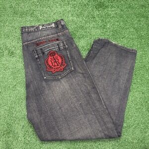 Red Ape Jeans Mens 42x32 Gray Straight Leg Embroidered Denim Streetwear Pants